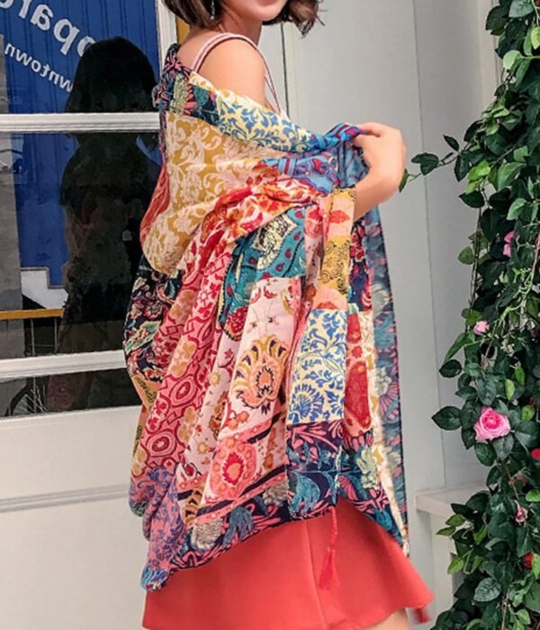GUZOSJO Women's Boho Cotton Hemp Lightweight Floral Printed Scarf Long Shawl Wrap Scarf Head Shawl for Fall Spring - Image 5