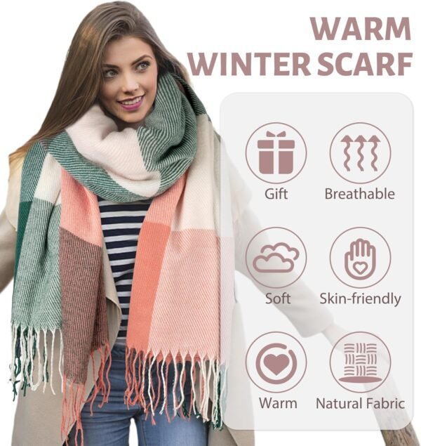 YSense Women's Long Plaid Blanket Scarf Chunky Oversized Winter Fall Warm Scarf Big Tartan Scarves Wrap Shawl Ladies Gifts - Image 5