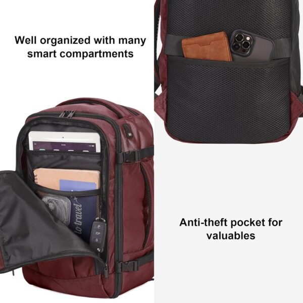 ECOHUB Travel Backpack 18x14x8 Spirit Airlines Personal Item Bag Carry On Backpack 13 Pockets Large Work Casual Daypack for men Airline Approved Waterproof Gym Backpack with Charging Port, Red - Image 5