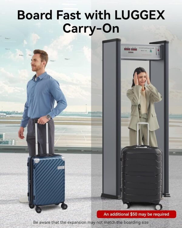 LUGGEX Luggage with Spinner Wheels - Polycarbonate Expandable Hard Shell Suitcase, Carry-On 20-Inch, Black - Image 3