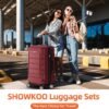 SHOWKOO Luggage Sets Expandable PC+ABS Durable Suitcase Double Wheels TSA Lock 3pcs Red Wine - Image 2