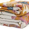 Boho Throw Blanket for Couch 100% Cotton Throw Blanket Floral Bed Blanket 80''x90'', Cotton Quilts Travel Blanket Knitted Muslin Blanket Home Decor Cozy Blankets for Women