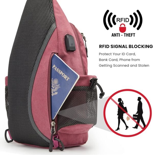 G4Free Canvas Sling Bag Crossbody Backpack with USB Charging Port & RFID Blocking, Hiking Daypack Chest Bag for Women Men - Image 2