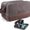 Toiletry Bag for Men,Large Mens Toiletry Travel Bag,Leather and Canvas Toiletries Bag for Men,Dopp Kit Men,Water-resistant Hygiene Bag Shaving Bag for Travel Toiletries Accessories(Gray)