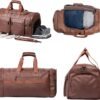 Leather Travel Bag with Shoe Pouch,Weekender Overnight Bag Waterproof Leather Large Carry On Bag Travel Tote Duffel Bag for Men or Women-Brown - Image 2
