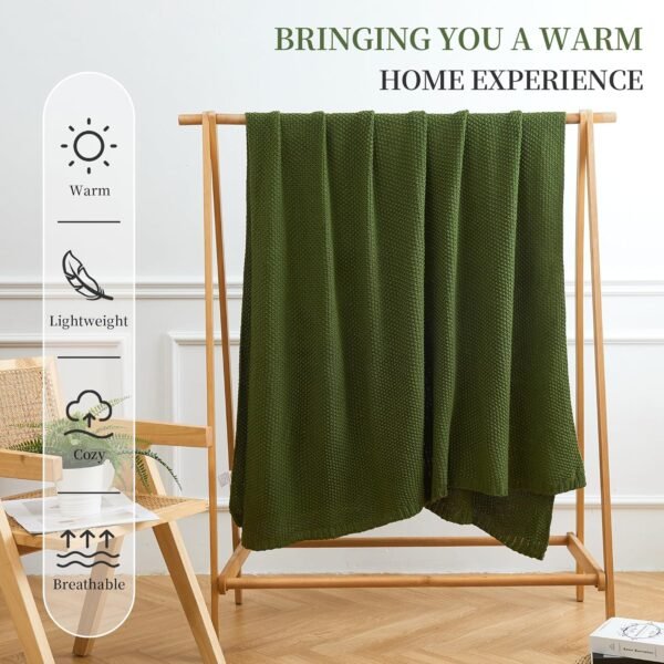 Aganear Knit Throw Blanket for Couch, Cable Knitted Throw Blanket for All Seasons, Soft Cozy Lightweight Knit Blanket for Living Room Bed Office Travel Boho Decor (50"x60", Olive Green) - Image 3