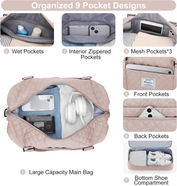 Weekender Bags for Women, Carry-On Personal Item Bag, Overnight Travel Duffel Bag with Shoes Compartment &Trolley Sleeve - Image 4