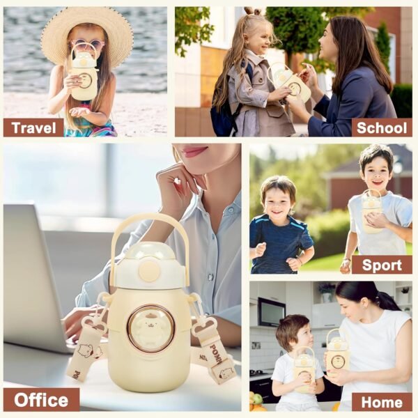 Kids Cute Anime Insulated Water Bottle with 50pcs Anime Stickers, Stainless Steel Thermos Water Bottle Leakproof for Hot or Cold Drinks Adorable Travel Hiking Mug Yellow - Image 7
