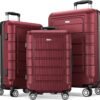 SHOWKOO Luggage Sets Expandable PC+ABS Durable Suitcase Double Wheels TSA Lock 3pcs Red Wine