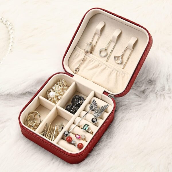 Mini Jewelry Travel Case,Small Travel Jewelry Organizer, Portable Jewelry Box Travel Mini Storage Organizer Portable Display Storage Box for Rings Earrings Necklaces (Red) - Image 3