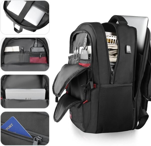 Extra Large Backpack, 50L Travel Backpack, 17 inch Laptop Backpack for Men, TSA Approved Heavy Duty Backpack with USB Charging Port, Anti Theft Backpack for Business Work College, Black - Image 2