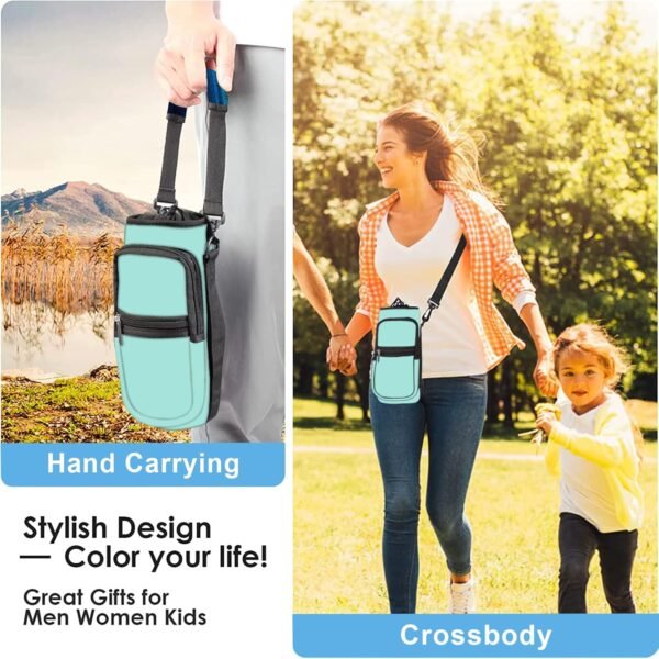 25/32/40/64OZ Water Bottle Bag Holder Carrier- Insulated Crossbody Sling Bag Case Sleeve with Strap and Pockets for Walking,Camping,Hiking,Travel - Image 4