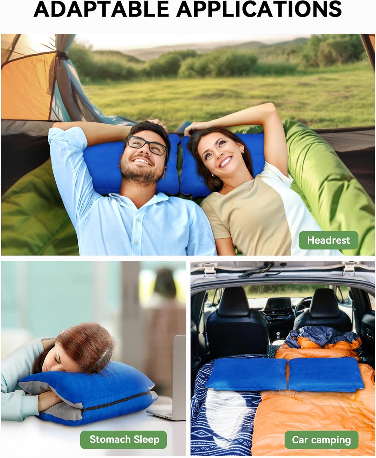 JefDiee Inflatable Camping Pillow with Memory Foam and Washable Cover Camping Gear and Travel Pillow for Airplanes, Camping - Image 2