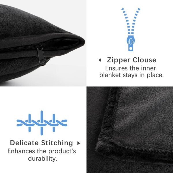 ATsense Travel Blanket Pillow, Premium 2 in 1 Soft Airplane Blanket Compact with Bag Pillowcase, Hand Luggage Sleeve and Backpack Clip - Travel Essentials for Long Trips, Flying and Car, Black - Image 7