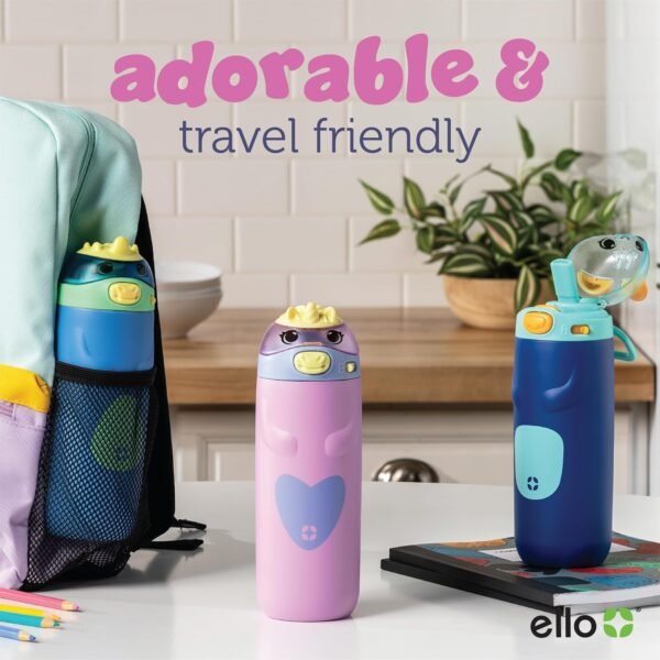 Ello Ellies 12oz Vacuum Insulated Stainless Steel Kids Water Bottle with Straw and Built-in Carrying Handle and Leak-Proof Locking Lid for School Backpack, Lunchbox and Outdoor Sports - Image 6