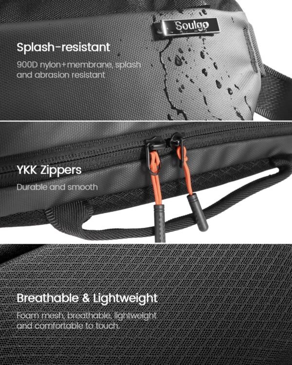Sling Bag with RFID Blocking for Men & Women, Crossbody Chest Shoulder Bag with Water Bottle Holder for Travel, Cycling, Work, Sport, Hiking-Black - Image 5