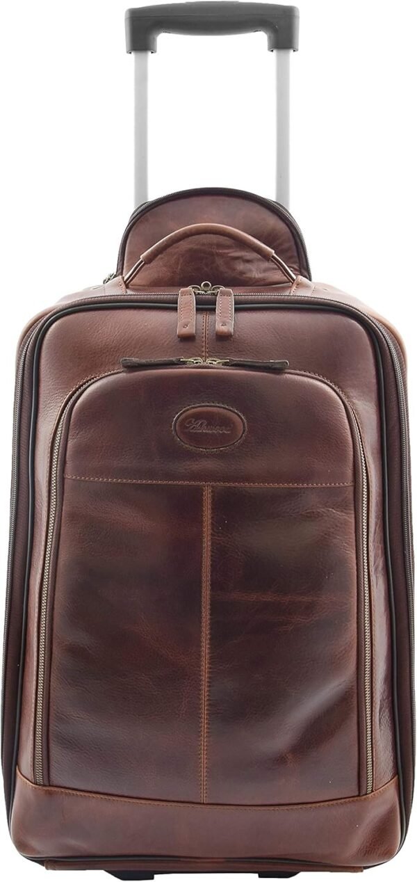 Wheeled Cabin Size Suitcase Real Brown Leather Luggage Travel Bag Trolley Carlos - Image 6