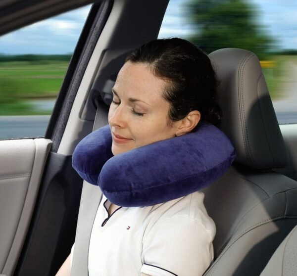 Memory Foam Neck Pillow - Adjustable Thickness for Best Comfort, Dark Blue - Image 6