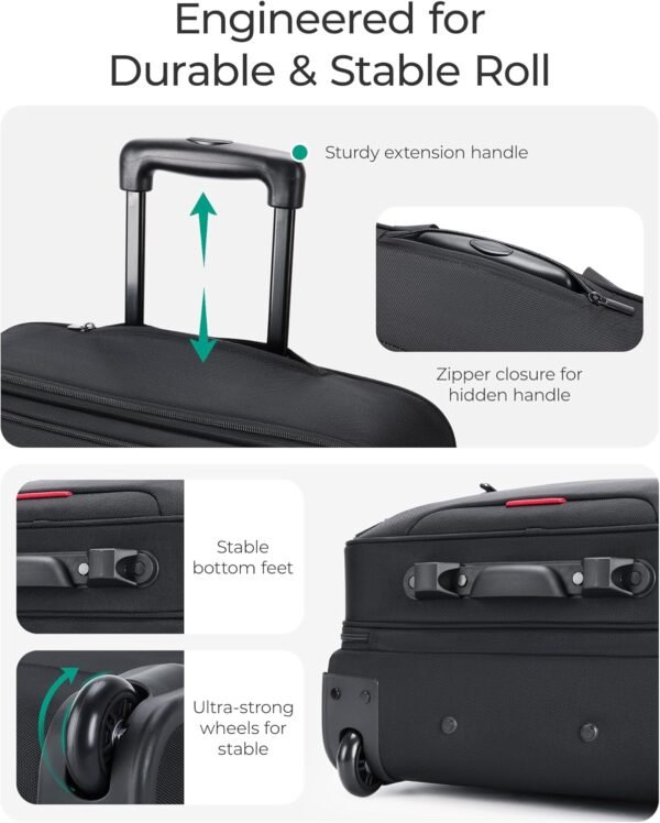 BAGSMART Rolling Laptop Bag, Briefcase with Wheels Fits 17.3 Inch Laptop, Overnight Rolling Bag with TSA Lock, Computer Bag for Travel/Men/Women, Black - Image 4