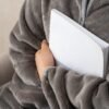 Mellowdy Shawl Blanket Pillow 2-in-1 with Sleeves for Office, Work, Home (Dark Grey, 40x60) - Wearable Adult Snuggie Coat Poncho, Airplane Travel Set, Fleece Shoulder Wrap for Men and Women - Image 5