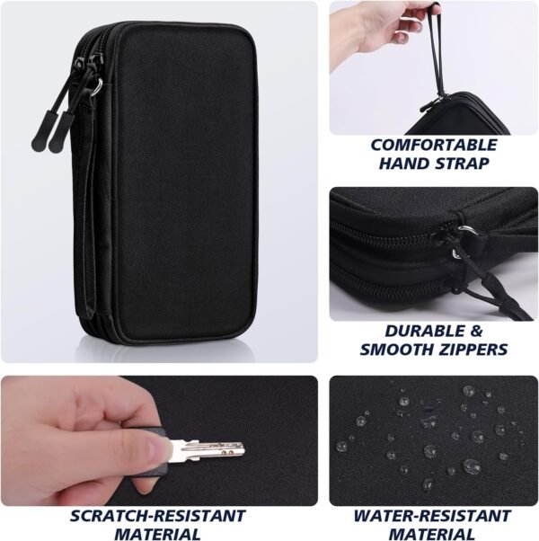 Electronics Organizer Travel Case, Travel Accessories Essentials for Men Women, Cord Organizer Travel Tech Pouch, Waterproof Double Layers Storage Bag for Cable, Charger, Phone, Earphone, Black - Image 4
