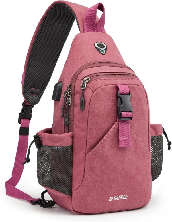 G4Free Canvas Sling Bag Crossbody Backpack with USB Charging Port & RFID Blocking, Hiking Daypack Chest Bag for Women Men