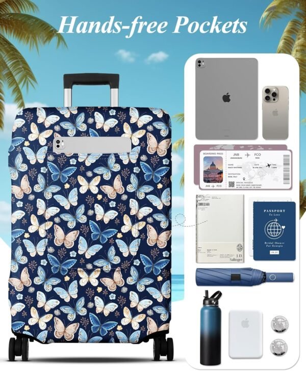 Slohif Luggage Cover for Suitcase Tsa Approved Protector - Carry on Luggage SleeveLarge Suit Case Cover Travel Stretch Luggage Case Protective Washable Fit 20Inch Blue Butterfly S - Image 3