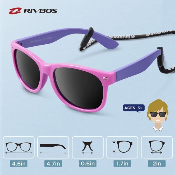 RIVBOS Kids Sunglasses Polarized UV Protection Flexible Rubber Glasses Shades with Strap for Boys Girls RBK004 - Image 5