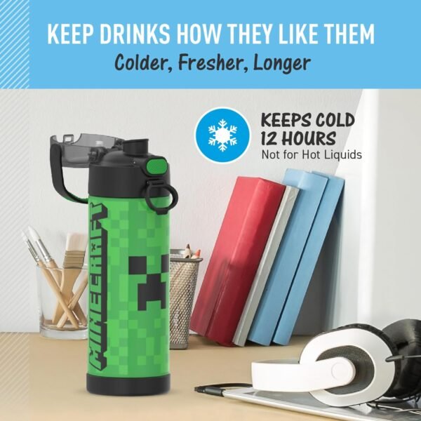 THERMOS FUNTAINER 16 Ounce Stainless Steel Vacuum Insulated Bottle with Wide Spout Lid, MINECRAFT - Image 5