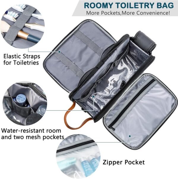 BAGSPRITE Toiletry Bag for Men, Women Travel Bag for Toiletries, Toiletry Bag Shaving Dopp Kit Organizer, Large Water-resistant Travel Bathroom Bag for Traveling, Black/Brown - Image 3