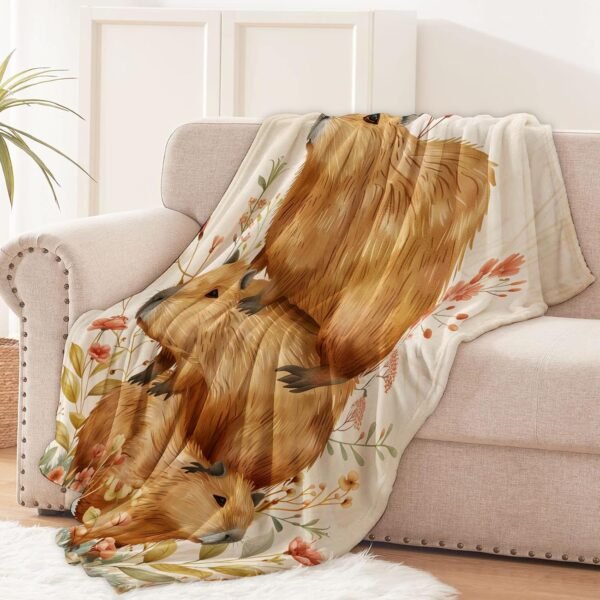 Brown Flannel Blanket with Capybara Design Soft and Cozy Perfect for Kids and Adults Ideal for Home Travel and Outdoor Use 50x60 Inches - Image 3