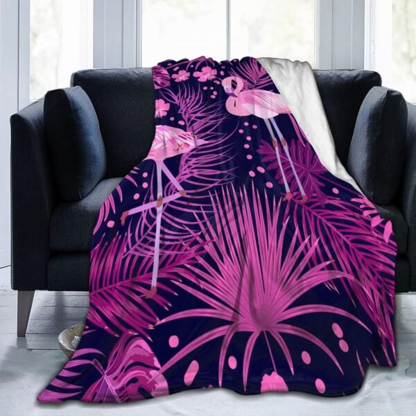 Pink Flamingo with Plam Leaves and Tropical Flowers Throw Blankets All Season Ultra Soft Warm Fleece Blanket for Home Bed Sofa Couch Chair Outdoor Travel Camping 40x30 Inch - Image 5