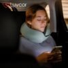 Premium Quality Memory Foam Travel Neck Pillow Bundle - Best Ergonomic Pillow for Airplane Travel, car Ride, Sleeping. Comes with Eye mask, earplugs and Storage Bag. (Imperial Green) - Image 6