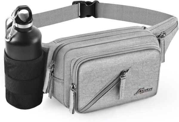 Fanny Pack Waterproof Waist Bag Pack Men Women Hip Bum Bag With Water Bottle Holder Adjustable Strap Suitable For Outdoors Workout Traveling Hiking Cycling Dog Walking Pouch Bag(Grey)