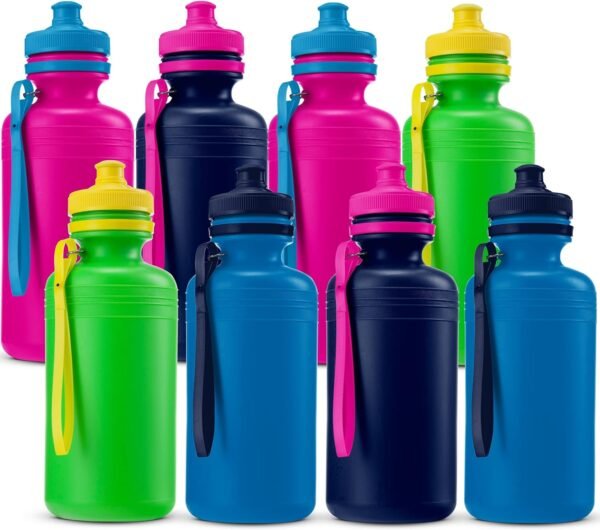 Bulk Water Bottles for Kids - (Pack of 12) 18 oz - 7.5 Inch BPA-Free Plastic water Bottles with Pop-Up Tops & Handles for Summer, reusable water bottles bulk For School, sports Birthday Party Favors - Image 8