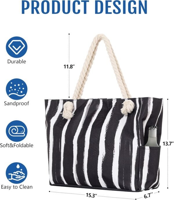 Oversized Waterproof Sandproof Beach Bag with Pockets for Travel, Gym, Swim and Beach Essentials - Image 6
