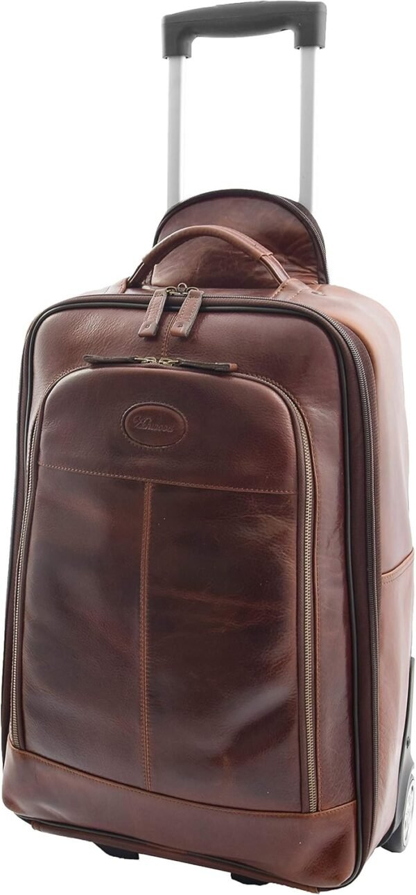 Wheeled Cabin Size Suitcase Real Brown Leather Luggage Travel Bag Trolley Carlos - Image 8