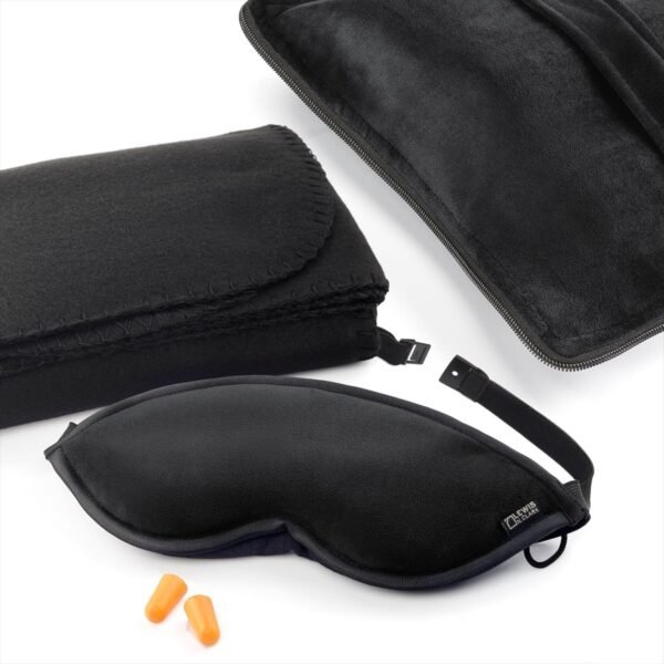 Lewis N. Clark Ultimate Comfort Set + Portable Travel Kit for Airplane, Includes Inflatable Pillow + Zippered Carrying Case, Cozy Fleece Blanket, Eye Mask for Sleeping & Foam Ear Plugs, Black - Image 5