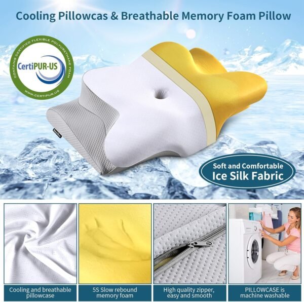 Neck Pillow Cervical Memory Foam Pillows, Cooling Contour Pillow for Neck Pain Relief, Ergonomic Orthopedic Bed Pillow for Side Back Stomach Sleepers with Breathable Pillowcase - Image 2