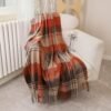 Woolly Throw Pure Wool Blanket - Large 55x83 inches, 1.5 lbs,Wool Fringed Knee Throw Blanket for Couch Bed Outdoor Travel,Red Checked Blanket