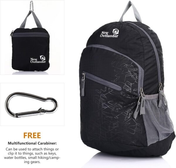 Outlander Packable Handy Lightweight Travel Hiking Backpack Daypack, Black - Image 2