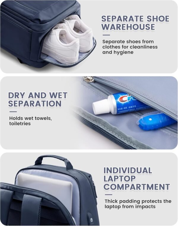 Travel Backpack For Women Men Laptop Backpack For Traveling On Airplane Travel Backpack Carry On Flight Approved Carry On Backpack Spirit Airlines Personal Item Bag 18x14x8 Blue - Image 4