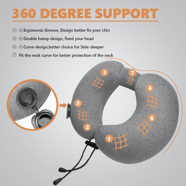 Travel Pillow for Traveling, Travel Inflatable Neck Pillow for Airplane,Car,Bus,Train,Comfortably Head Supports(Gray) - Image 5