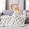 WRENSONGE Checkered Throw Blanket, Sage Green Microfiber Soft Cozy Fluffy Warm Hand Made Throw Blankets for Couch, Sofa, Chair, Bed, Camping, Picnic, Travel Lightweight Bed Blanket - 50"*70" - Image 2