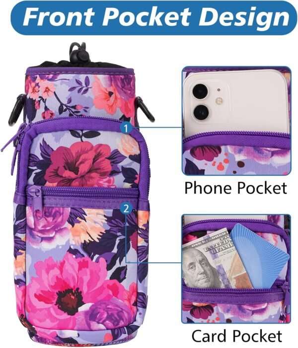 32 40 oz Water Bottle Carrier with Strap, Neoprene Water Bottle Sleeve Bag with 2 Pockets Insulated Flask Sling Holder for Walking Hiking Gym - Image 2