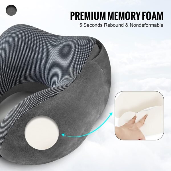 Travel Pillow, Neck Pillow for Travel with Hood for Airplane, Velvet Memory Foam Neck Pillow Adult Head & Neck Support, for Long Flights Plane, Office, Cars Sleeping & Rest (Grey) - Image 6