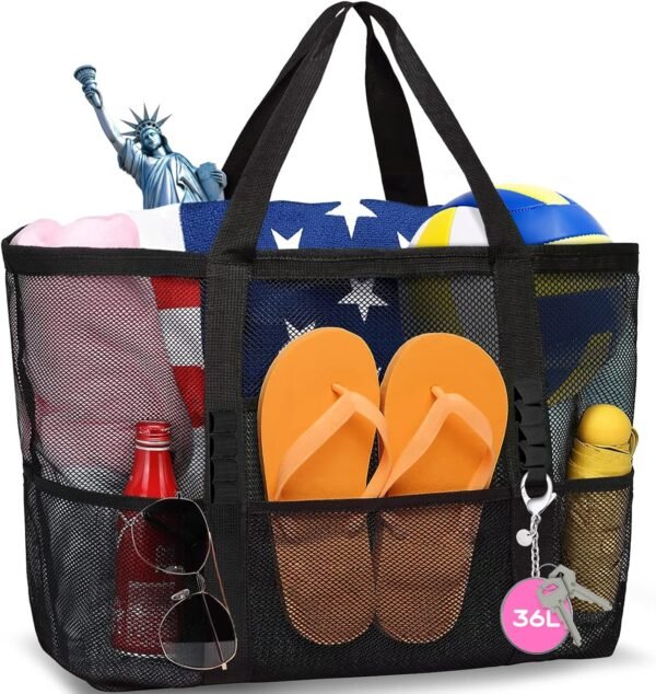 AURUZA Mesh Beach Bag Waterproof Sandproof Tote Bags Swimming Pool Bag Cruise Beach Essentials for Vacation Must Haves