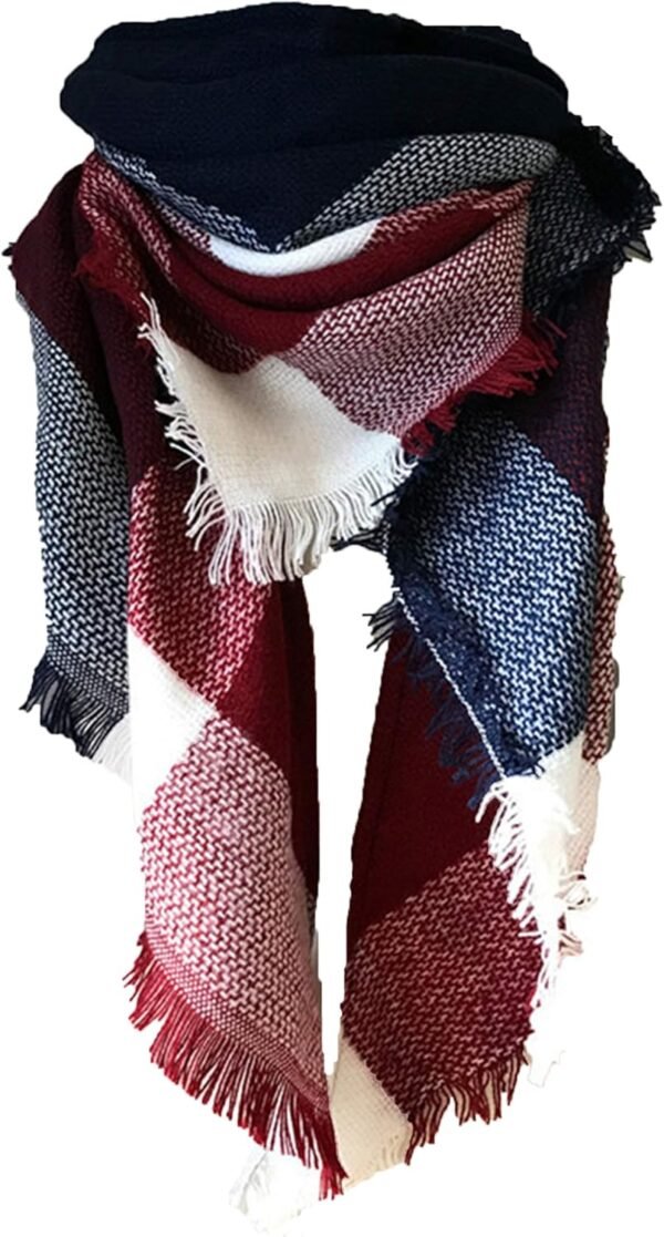 Wander Agio Womens Warm Long Shawl Winter Wraps Large Scarves Knit Cashmere Feel Plaid Triangle Scarf