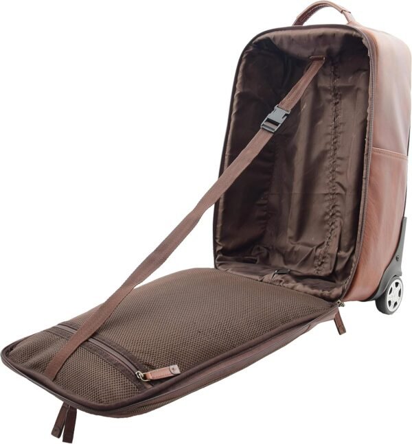 Wheeled Cabin Size Suitcase Real Brown Leather Luggage Travel Bag Trolley Carlos - Image 3