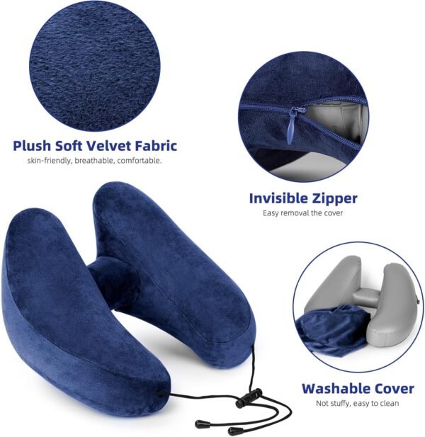 Inflatable Travel Pillow, H-Shape Inflatable Neck Pillow for Traveling on Plane, Washable Cover Travel Pillow Inflatable Airplane Pillow for Neck Support, Blow up Neck Pillows for Air Travel - Image 3